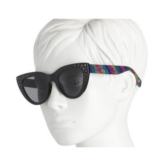 Betsey Johnson Blush and Pink Cat Eye Rhinestone Sunglasses with Printed Temples - Picture 2 of 2